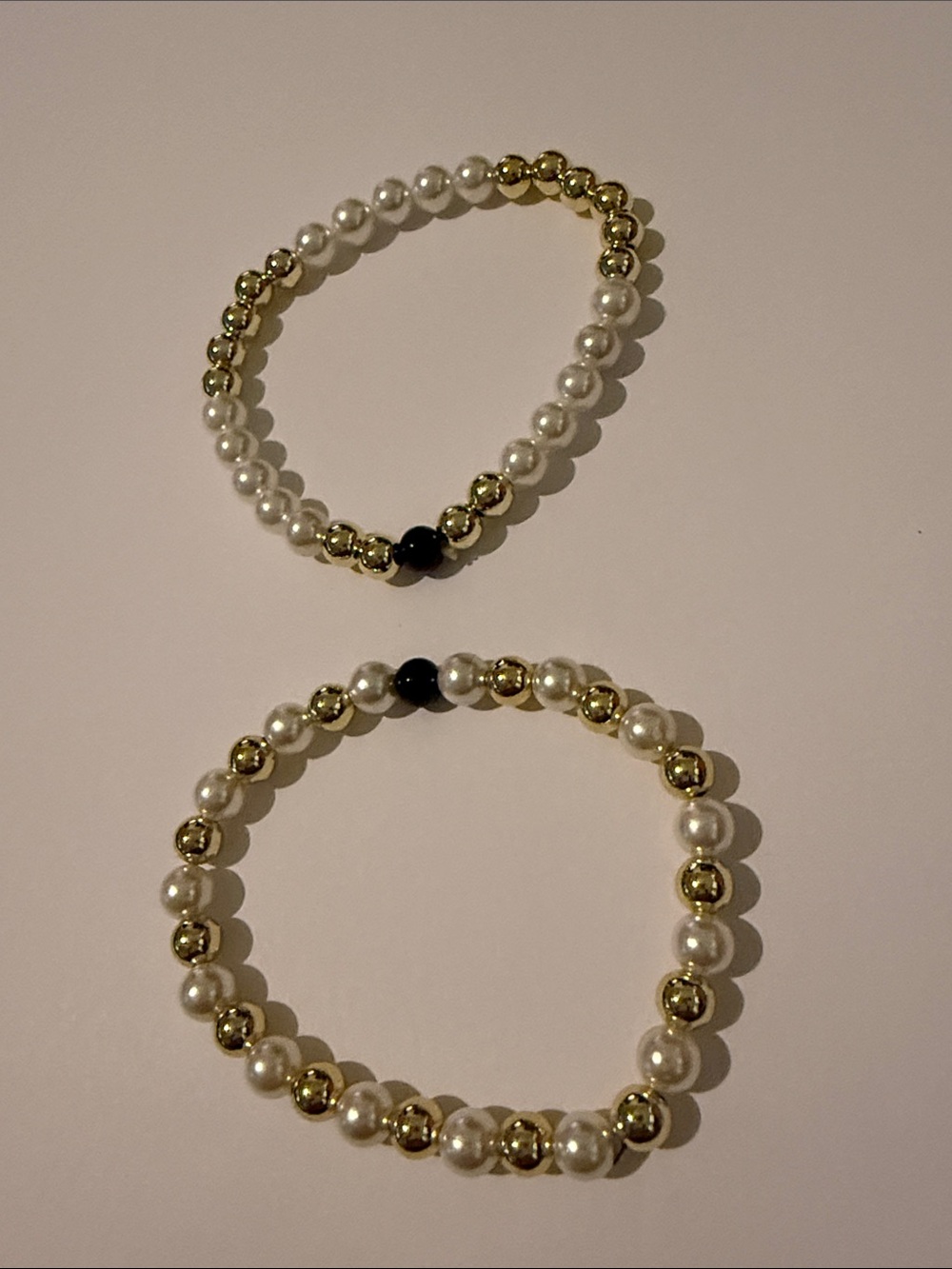Allie+Bess Pearl & Gold Bead Stretch Bracelet Set of 2